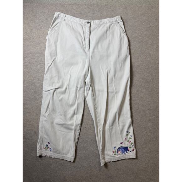 Winnie the Pooh Eeyore Disney Store Vtg Cropped Pants Embroidered Flowers Sz XL - Picture 8 of 8